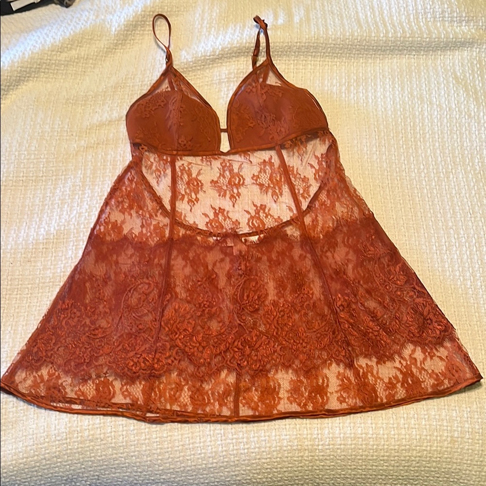 Victoria's Secret Burnt Orange Chemise with Lace Details